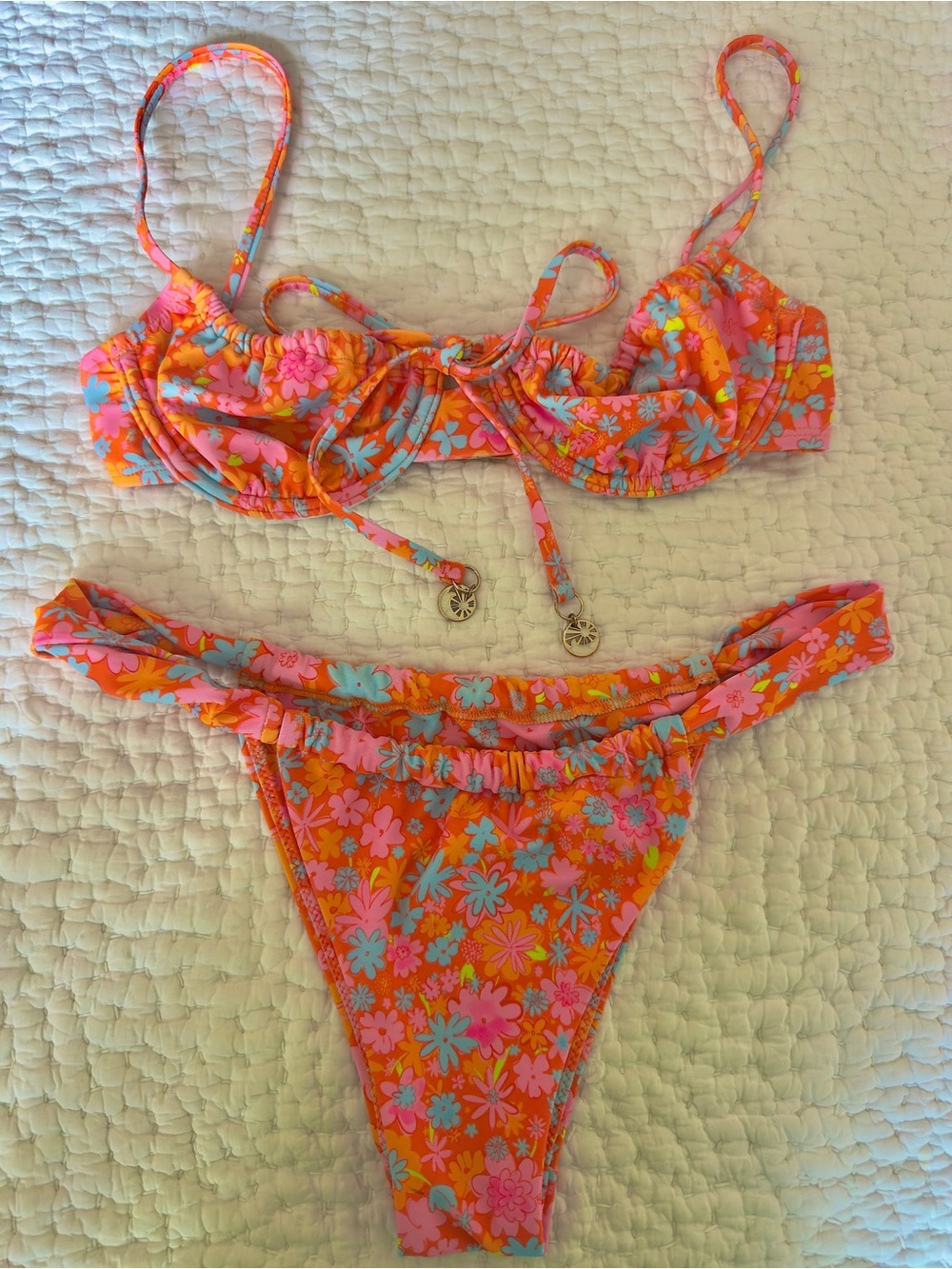 Kulani Kinis Ditzy Ruched Orange Bikini Set— XS/S